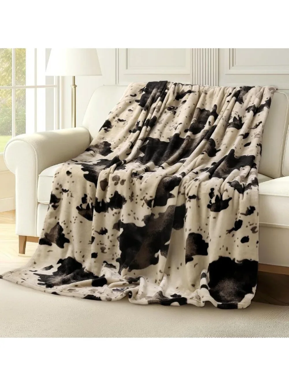 Cozy Cow Print Flannel Throw Blanket - Ultra Soft Lightweight Fleece, 50x60